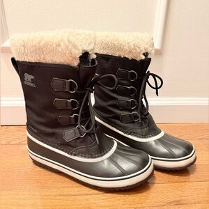 Sorel Black and Cream Faux-Fur Lace-Up Winter Boots